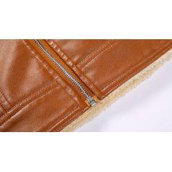 Jaqueta de inverno de couro com lã e zíper - slim