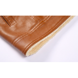 Jaqueta de inverno de couro com lã e zíper - slim