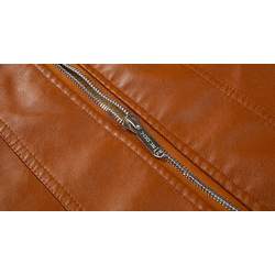 Jaqueta de inverno de couro com lã e zíper - slim