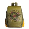 Mochila retrô feminina - estampa floral - couro genuíno - grande capacidade