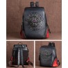 Mochila retrô feminina - estampa floral - couro genuíno - grande capacidade
