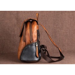 Mochila retrô feminina - estampa floral - couro genuíno - grande capacidade