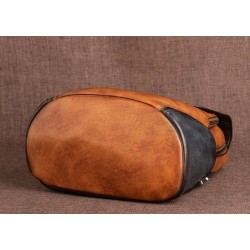 Mochila retrô feminina - estampa floral - couro genuíno - grande capacidade
