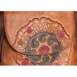 Women's retro backpack - floral embossing - genuine leather - large capacityBackpacks