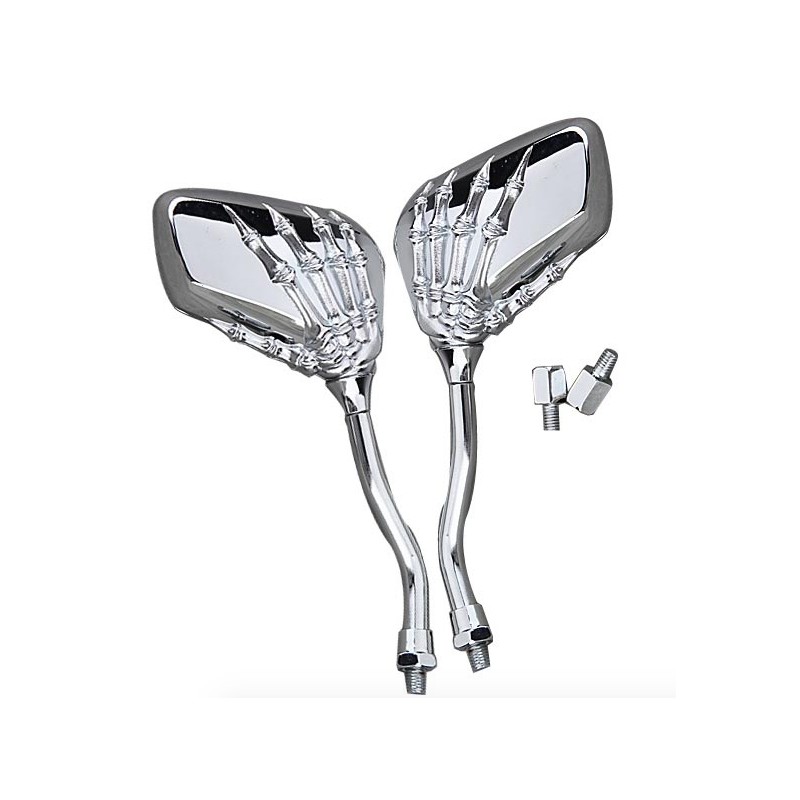 Motorcycle mirrors with skeleton hand - chrome - silverMirrors