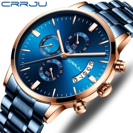 CRRJU - relógio azul luxuoso - Quartzo - aço inoxidável - à prova d'água