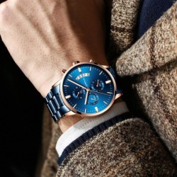 CRRJU - relógio azul luxuoso - Quartzo - aço inoxidável - à prova d'água