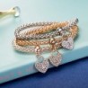 Pulseira elegante de três peças - com corações de cristal - prata - ouro - ouro rosa
