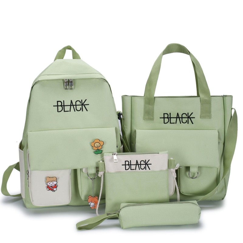 Mochila de grande capacidade - bolsa - bolsa de ombro - estojo - impressão de letras - conjunto de 4 peças