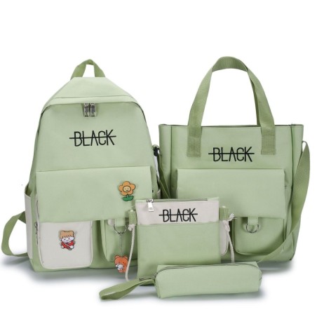 Mochila de grande capacidade - bolsa - bolsa de ombro - estojo - impressão de letras - conjunto de 4 peças