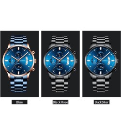 CRRJU - relógio azul luxuoso - Quartzo - aço inoxidável - à prova d'água
