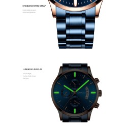 CRRJU - relógio azul luxuoso - Quartzo - aço inoxidável - à prova d'água