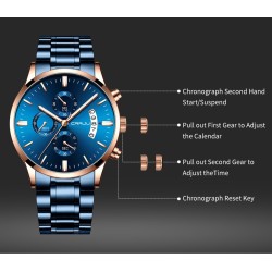 CRRJU - relógio azul luxuoso - Quartzo - aço inoxidável - à prova d'água