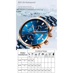 CRRJU - relógio azul luxuoso - Quartzo - aço inoxidável - à prova d'água
