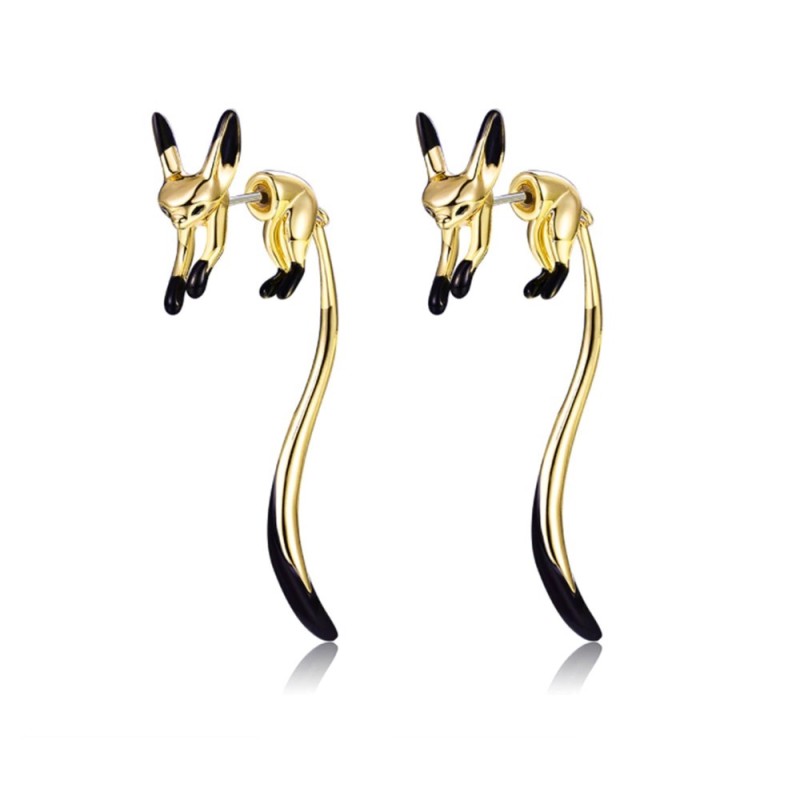 Elegant drop earrings - little fox - black enamel - silver - gold - rose golEarrings