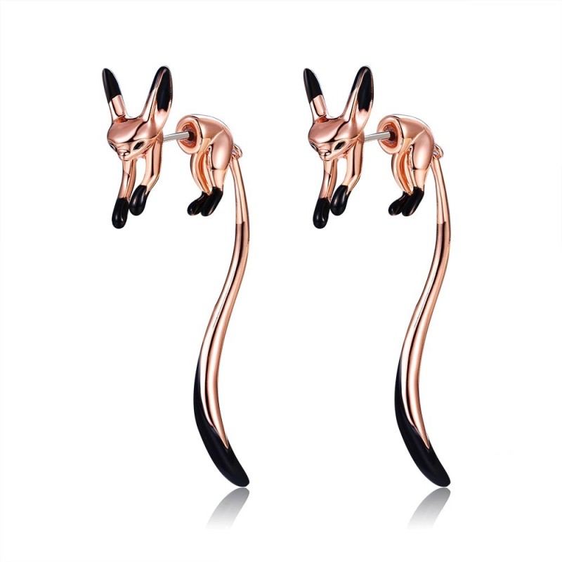 Brincos de gota elegantes - raposinha - esmalte preto - prata - ouro - rosa gol