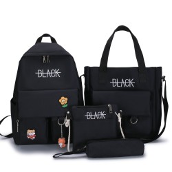 Mochila de grande capacidade - bolsa - bolsa de ombro - estojo - impressão de letras - conjunto de 4 peças