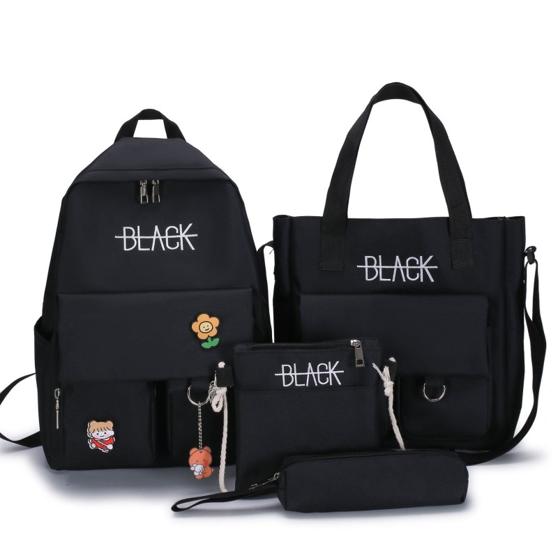 Mochila de grande capacidade - bolsa - bolsa de ombro - estojo - impressão de letras - conjunto de 4 peças