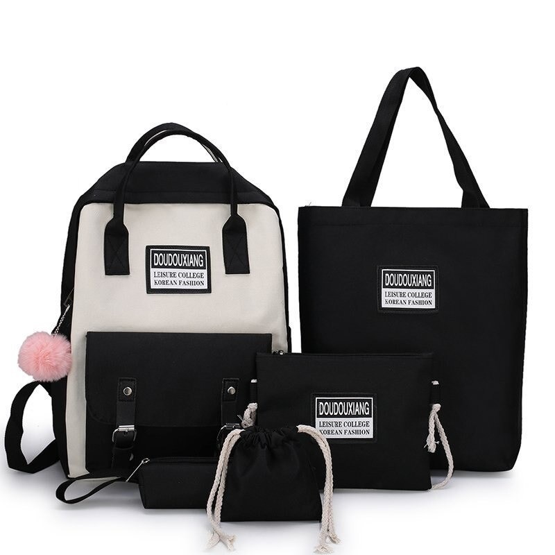 Conjunto de bolsas de lona na moda - mochila - bolsa de ombro - bolsa - estojo - bolsa pequena - 5 peças