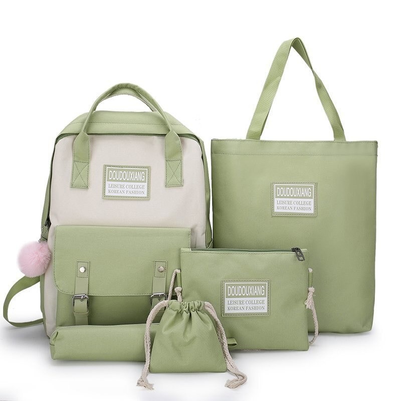 Conjunto de bolsas de lona na moda - mochila - bolsa de ombro - bolsa - estojo - bolsa pequena - 5 peças