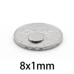 N35 - neodymium magnet - strong round disc - 8mm * 1mm - 50 - 1000 piecesN35