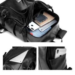 Mochila de couro na moda - bolsa para laptop de 15,6 polegadas - orifício para fone de ouvido - à prova d'água