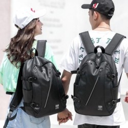 Mochila de couro na moda - bolsa para laptop de 15,6 polegadas - orifício para fone de ouvido - à prova d'água