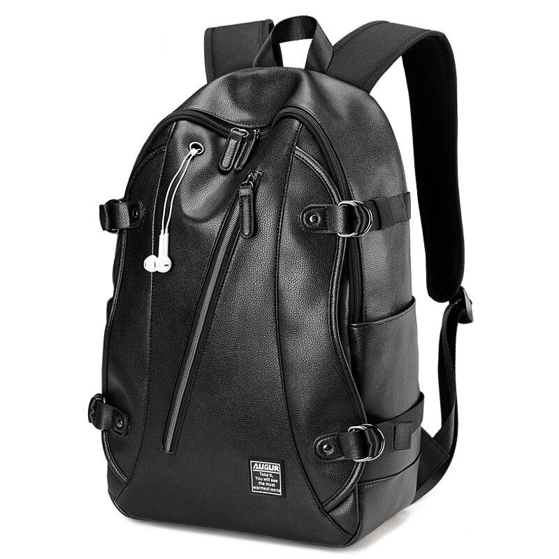 Mochila de couro na moda - bolsa para laptop de 15,6 polegadas - orifício para fone de ouvido - à prova d'água