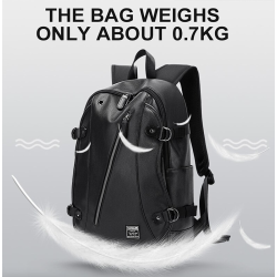 Mochila de couro na moda - bolsa para laptop de 15,6 polegadas - orifício para fone de ouvido - à prova d'água