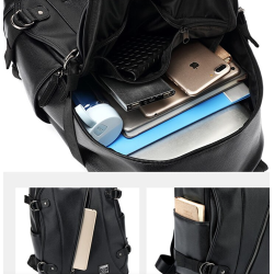 Mochila de couro na moda - bolsa para laptop de 15,6 polegadas - orifício para fone de ouvido - à prova d'água
