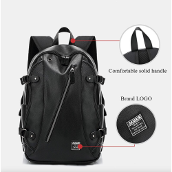 Mochila de couro na moda - bolsa para laptop de 15,6 polegadas - orifício para fone de ouvido - à prova d'água