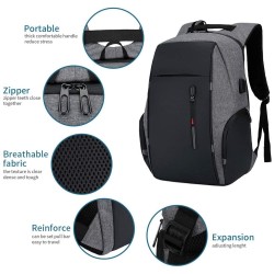 Mochila elegante - bolsa para laptop de 15,6 polegadas - porta de carregamento USB - à prova d'água