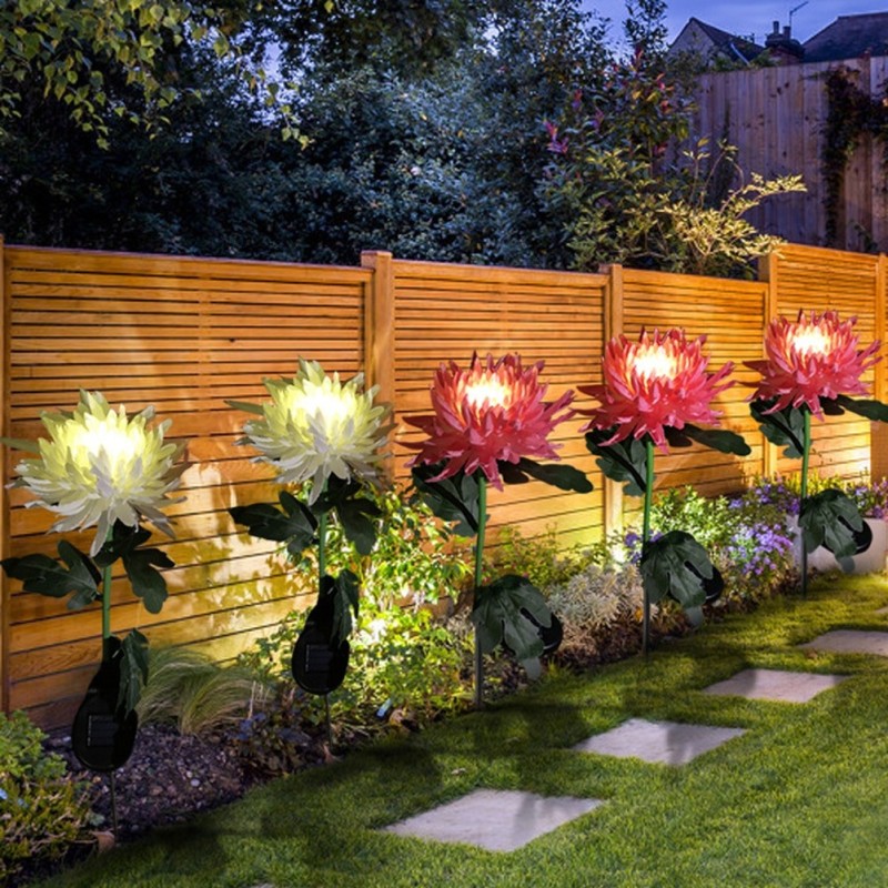 Lâmpada em forma de flor de crisântemo - luz de jardim - solar - LED - à prova d'água