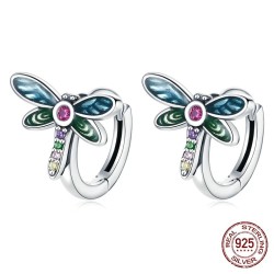 Libélula de cristal colorido - brincos - prata de lei 925