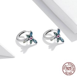 Libélula de cristal colorido - brincos - prata de lei 925