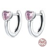 Brincos com coração de cristal rosa - prata de lei 925