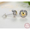 Exclusive stud earrings - hollow out hearts - yellow zircon heart - 925 sterling silverEarrings
