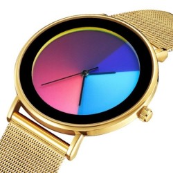 Relógio Creative Quartz - mostrador colorido - impermeável - aço inoxidável / pulseira de couro - unissex