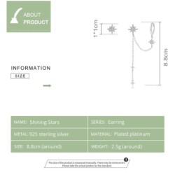Brincos elegantes com estrelas - assimétricos - com corrente / cristais - prata de lei 925
