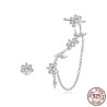 Floral stud earrings - asymmetric - with chain / crystals - 925 sterling silverEarrings