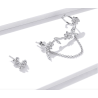 Floral stud earrings - asymmetric - with chain / crystals - 925 sterling silverEarrings