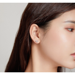Floral stud earrings - asymmetric - with chain / crystals - 925 sterling silverEarrings