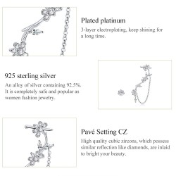 Floral stud earrings - asymmetric - with chain / crystals - 925 sterling silverEarrings