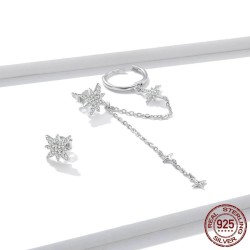Brincos elegantes com estrelas - assimétricos - com corrente / cristais - prata de lei 925