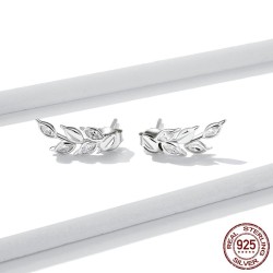 Elegant stud earrings - leaves shaped - with crystals - 925 sterling silverEarrings