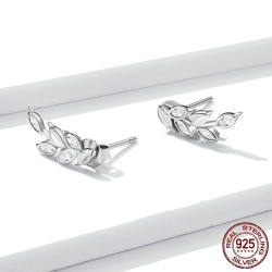 Elegant stud earrings - leaves shaped - with crystals - 925 sterling silverEarrings