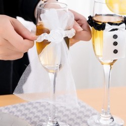 Decoração de mesa de casamento - tampa de copo de vinho - traje de noiva / noivo