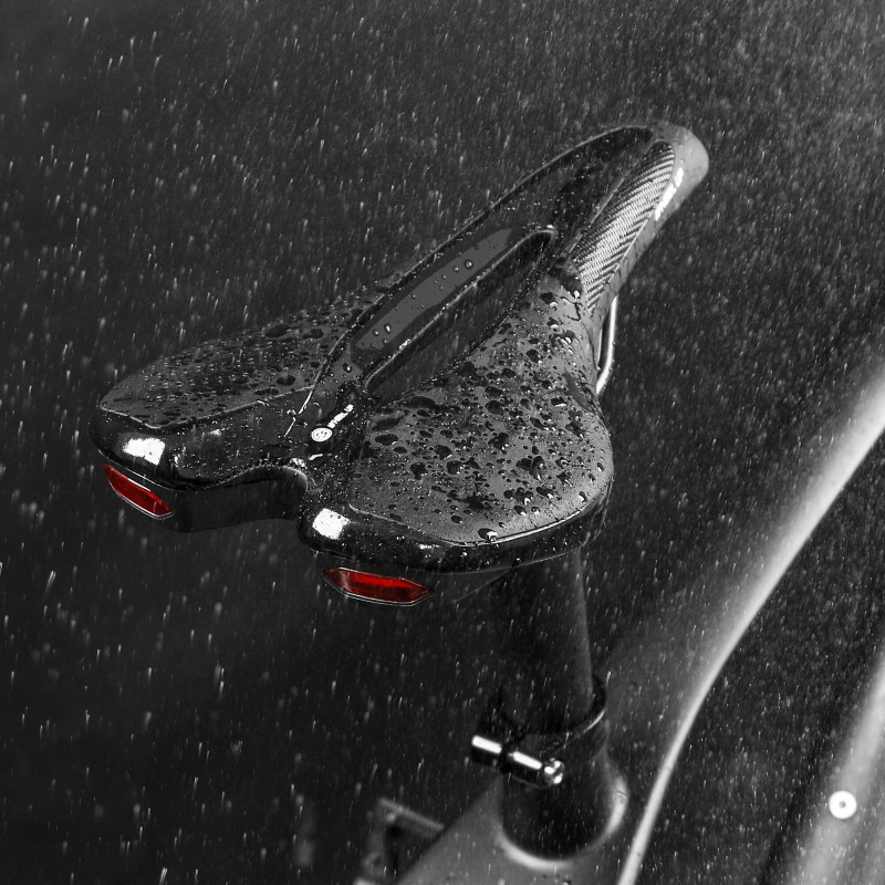 Selim de bicicleta com luz traseira - couro - carregamento USB - à prova d'água