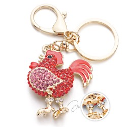Galo de cristal vermelho - galinha - chaveiro