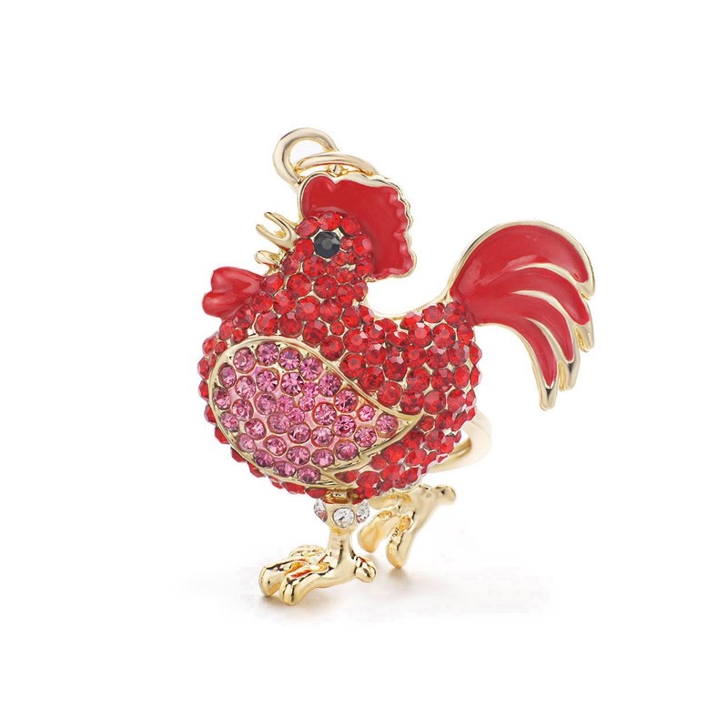 Galo de cristal vermelho - galinha - chaveiro